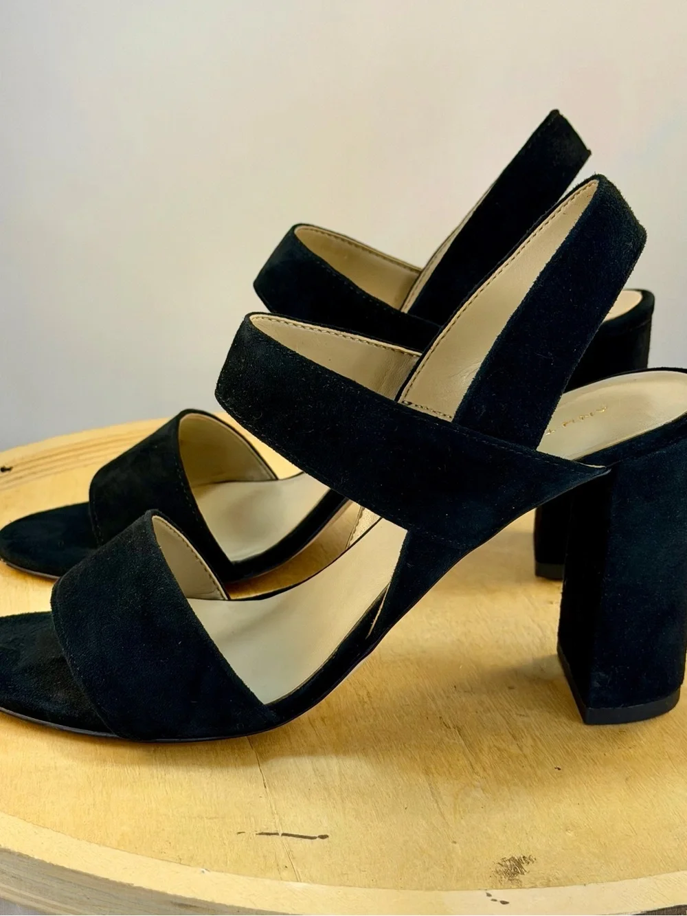 Ann Taylor Black Suede Block Heel Slingback Sandals